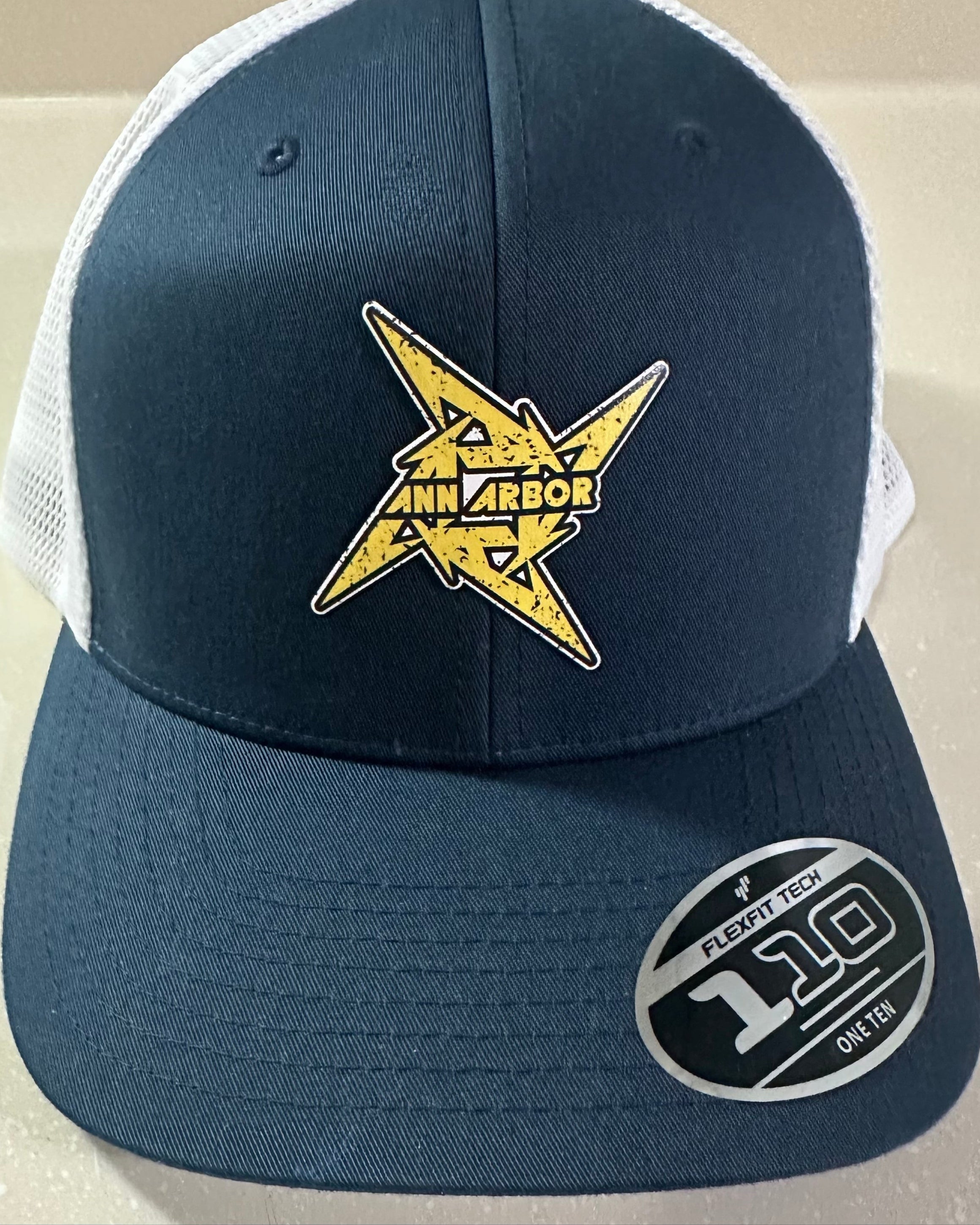 Ann Arbor Michigan Ninja Star - Navy & White Flexfit 110 Snapback Trucker Hat