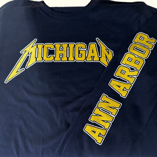 Maize & Blue Ann Arbor Michigan Distressed Logo - Navy Long Sleeve Shirt