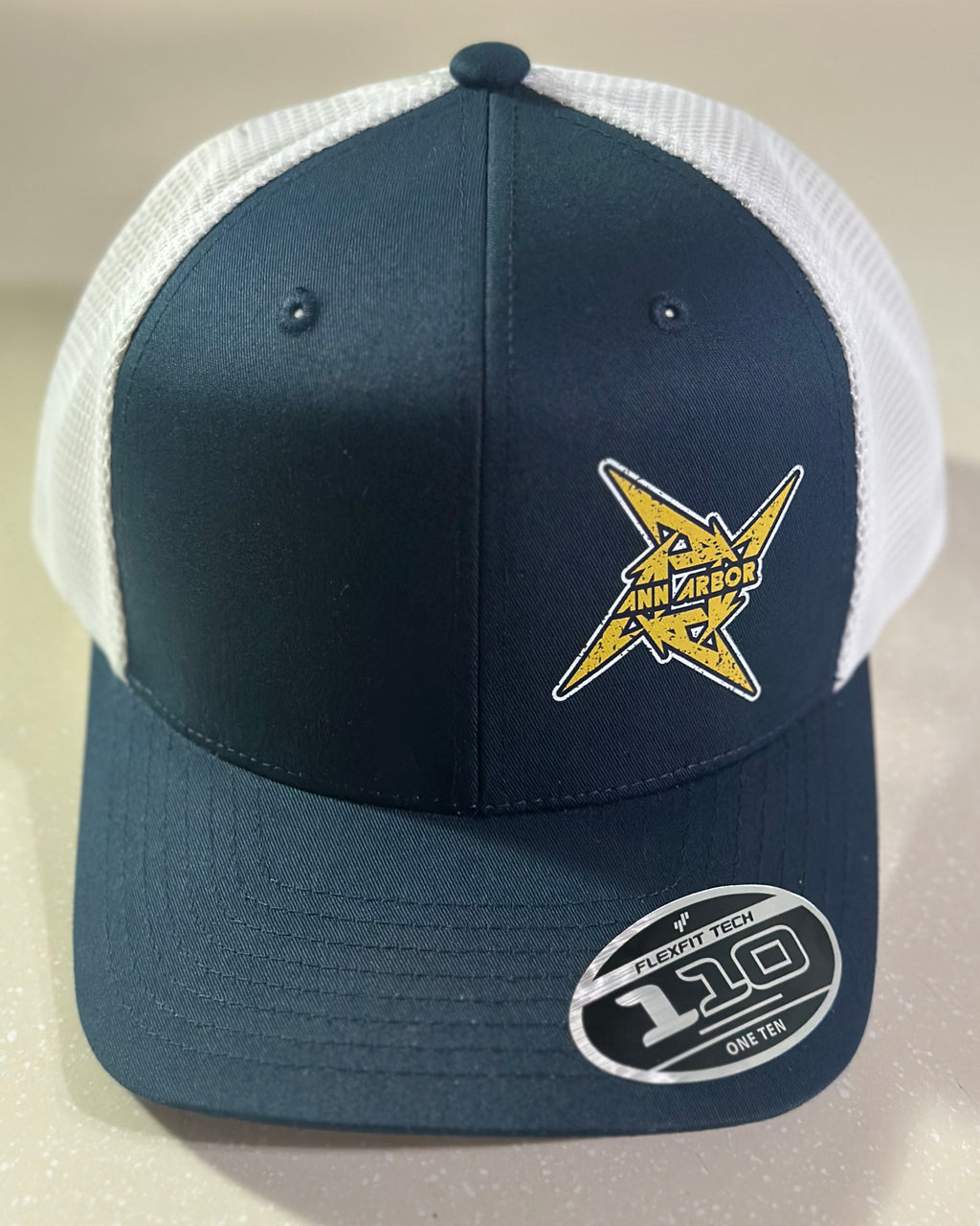 Ann Arbor Michigan Ninja Star - Navy & White Flexfit 110 Snapback Trucker Hat