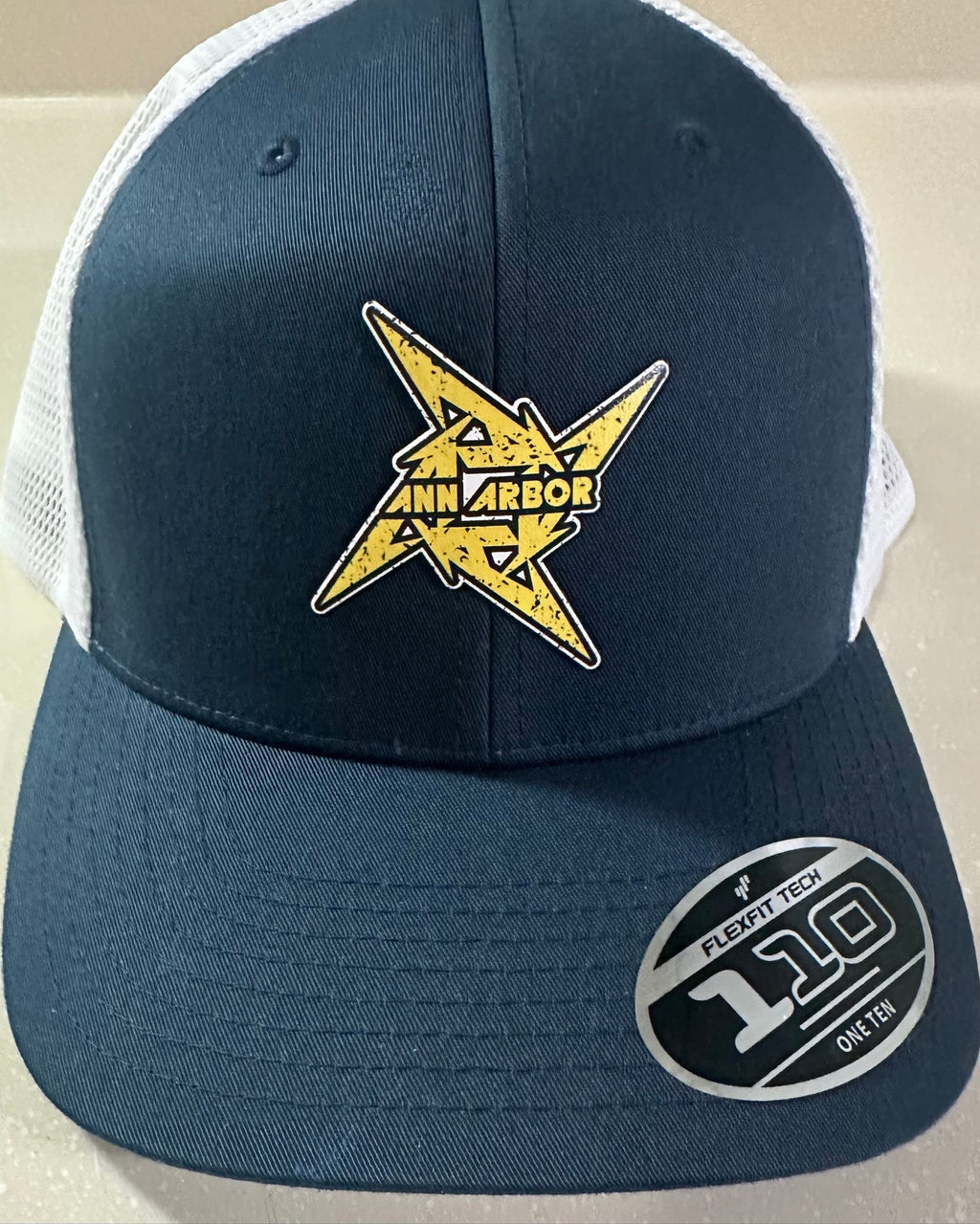 Ann Arbor Michigan Ninja Star - Navy & White Flexfit 110 Snapback Trucker Hat
