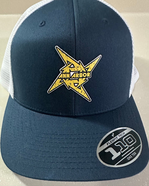 Ann Arbor Michigan Ninja Star - Navy & White Flexfit 110 Snapback Trucker Hat