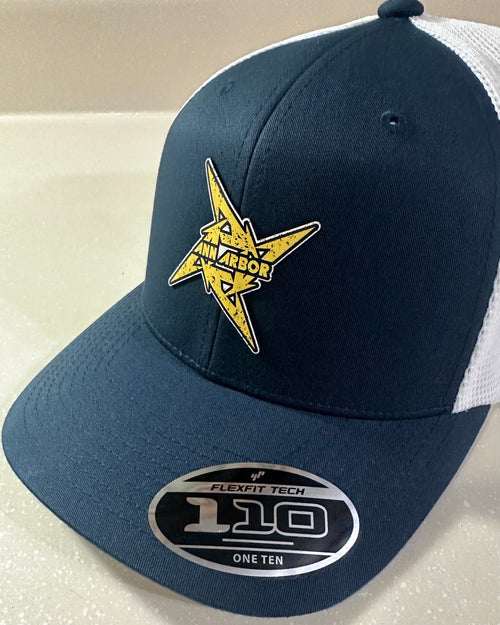 Ann Arbor Michigan Ninja Star - Navy & White Flexfit 110 Snapback Trucker Hat