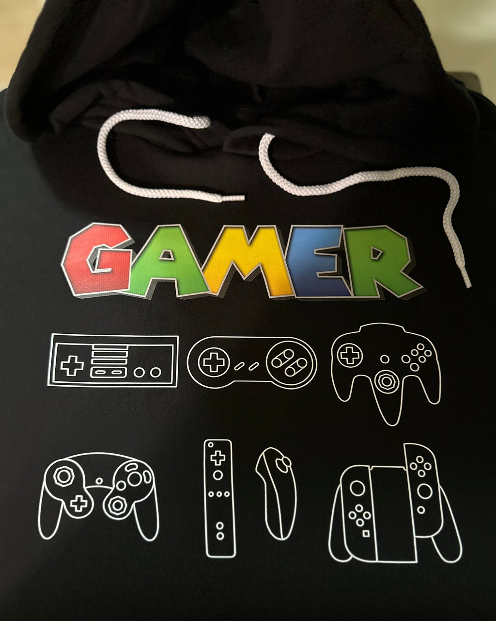 Retro Gamer Fleece Hoodie with Controllers 