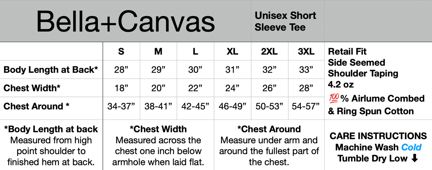 sizing chart for short sleeve shirts