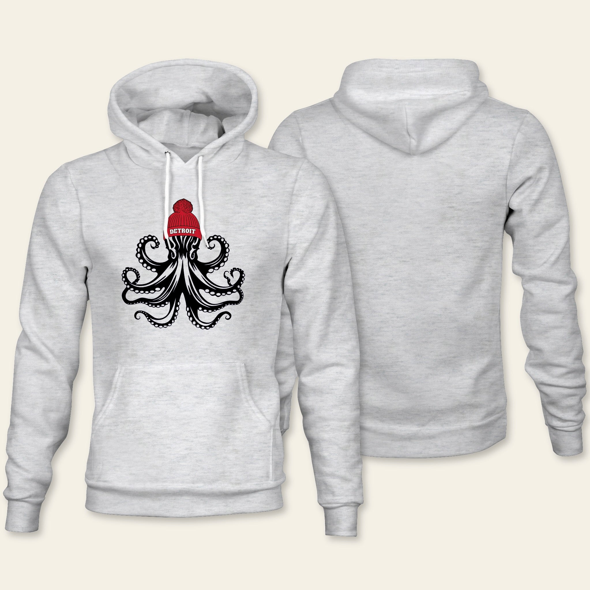 Detroit Hockey Octopus - Ash Fleece Hoodie