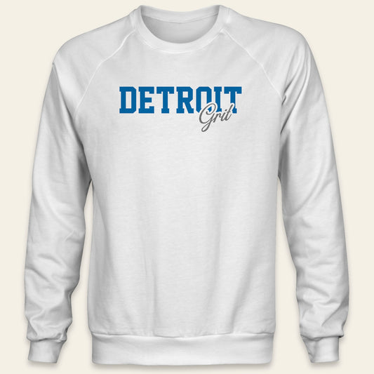 Detroit Grit - White Raglan Bella+Canvas Sweatshirt