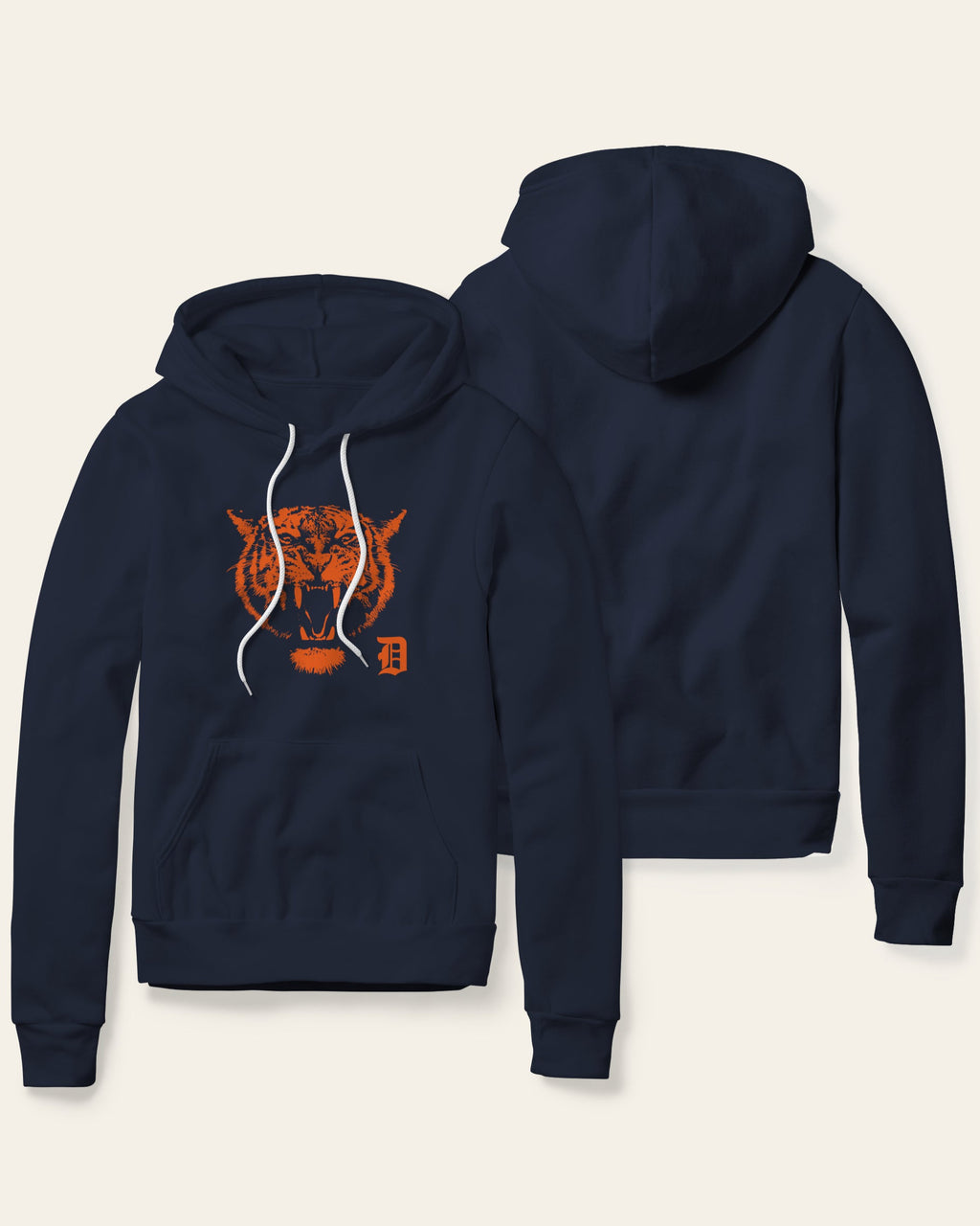 Detroit Baseball Orange Tiger - Navy Fleece Hoodie
