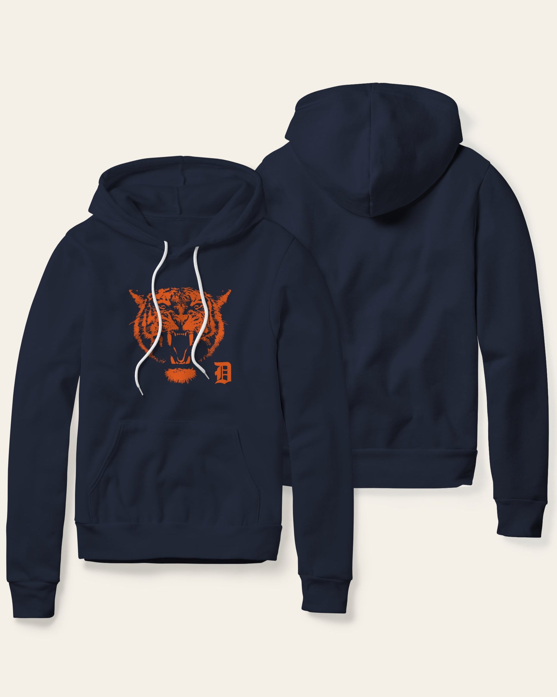 Detroit Baseball Orange Tiger - Navy Fleece Hoodie