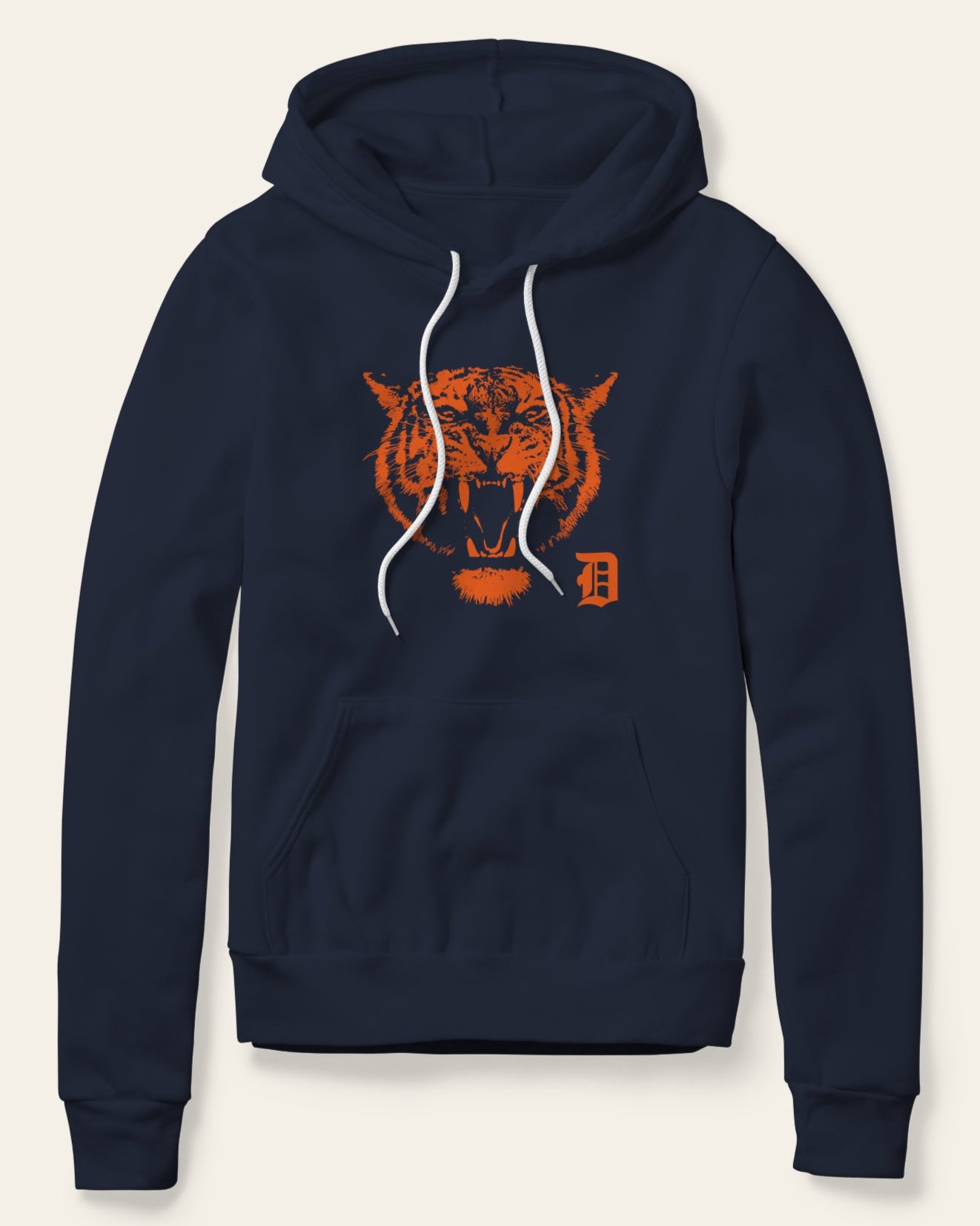 Detroit Baseball Orange Tiger - Navy Fleece Hoodie
