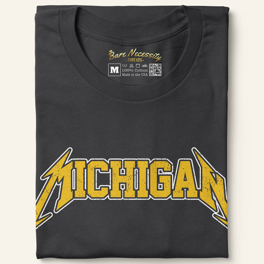 Maize & Dark Gray Michigan Distressed Logo - Dark Gray Short Sleeve Shirt